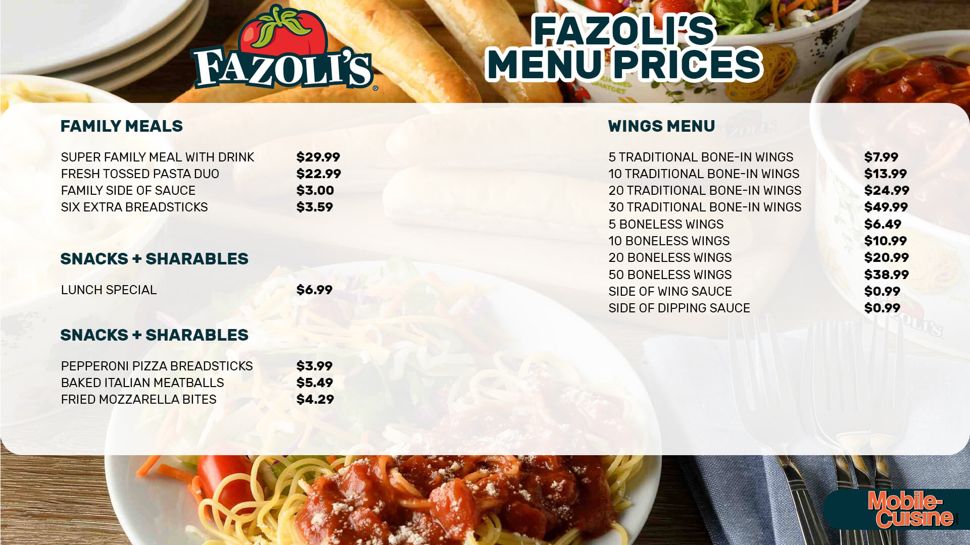 更新Fazoli的菜单价格+ 5美元以下的交易(2023年)